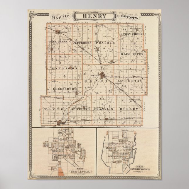 Poster Carte du comté de Henry avec le nouveau château, K (Devant)