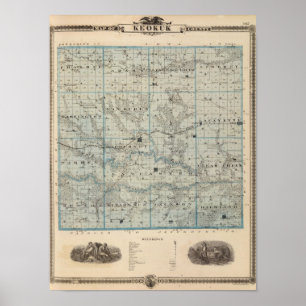 Poster Carte du comté de Keokuk, État de l'Iowa