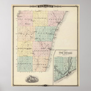 Poster Carte du comté de Kewaunee