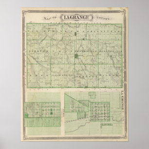 Poster Carte du comté de Lagrange avec La Grange, Lima
