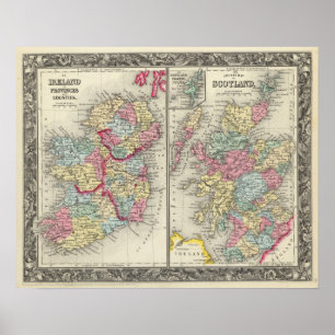 Poster Carte du comté de l'Ecosse