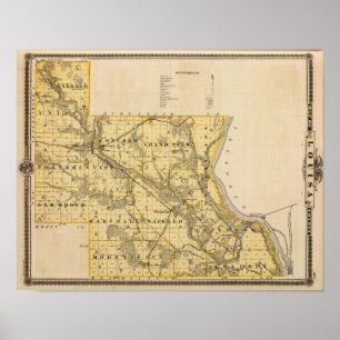 Poster Carte du comté de Louisa, État de l'Iowa