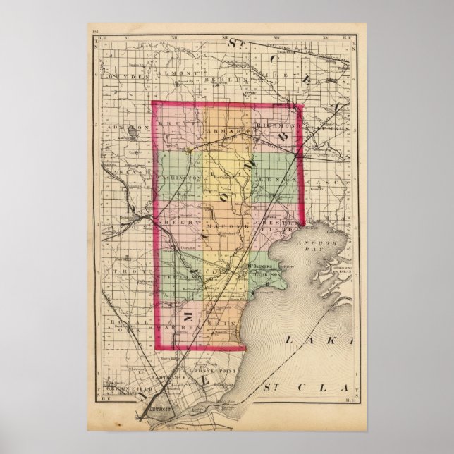 Poster Carte du comté de Macomb, Michigan (Devant)