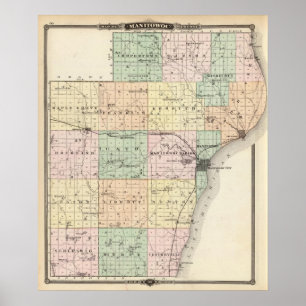 Poster Carte du comté de Manitowoc, état du Wisconsin