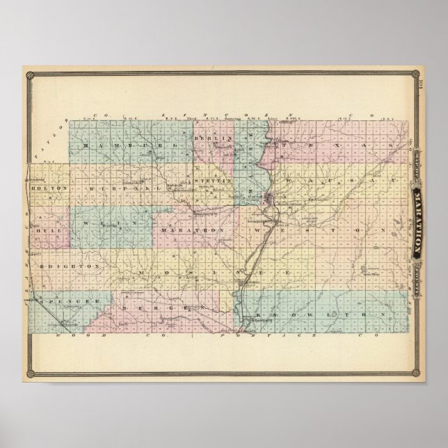 Poster Carte du comté de Marathon (Devant)