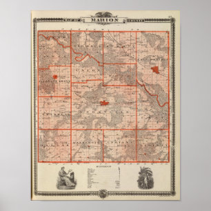 Poster Carte du comté de Marion, état de l'Iowa