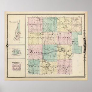 Poster Carte du comté de Marquette et de Westfield