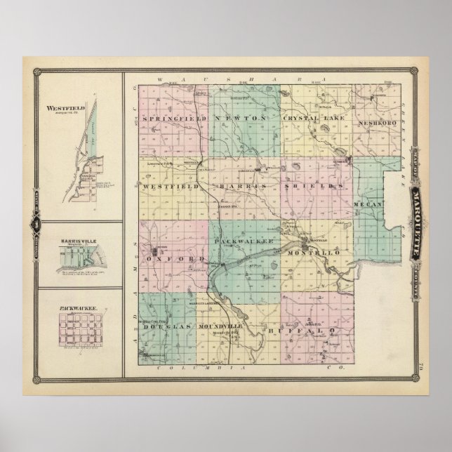 Poster Carte du comté de Marquette et Westfield (Devant)