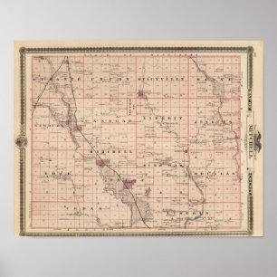 Poster Carte du comté de Mitchell, état de l'Iowa