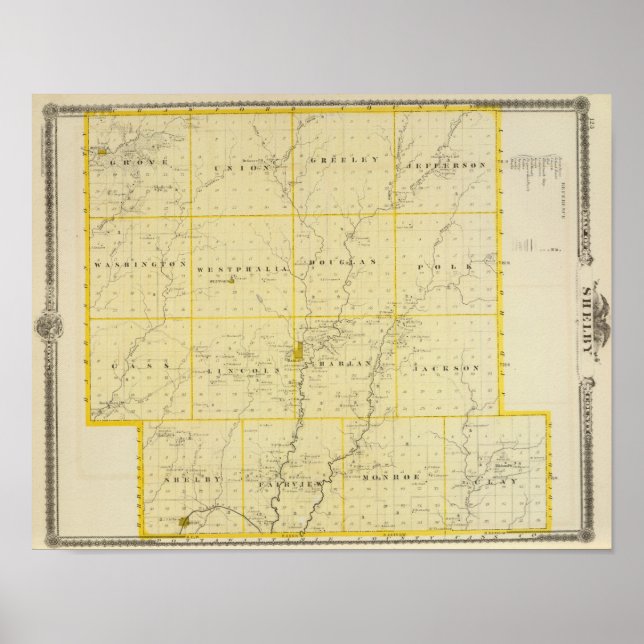 Poster Carte du comté de Monona, État de l'Iowa (Devant)
