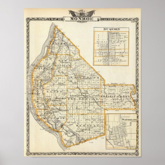 Poster Carte du comté de Monroe, DuQuoin et Waterloo (Devant)