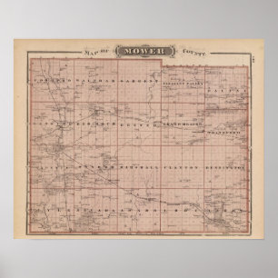 Poster Carte du comté de Mower, Minnesota