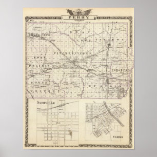 Poster Carte du comté de Perry, Nashville et Carmi