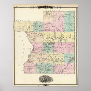 Poster Carte du comté de Polk, État du Wisconsin