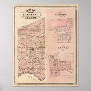 Poster Carte du comté de Porter avec Chesterton, Hébron