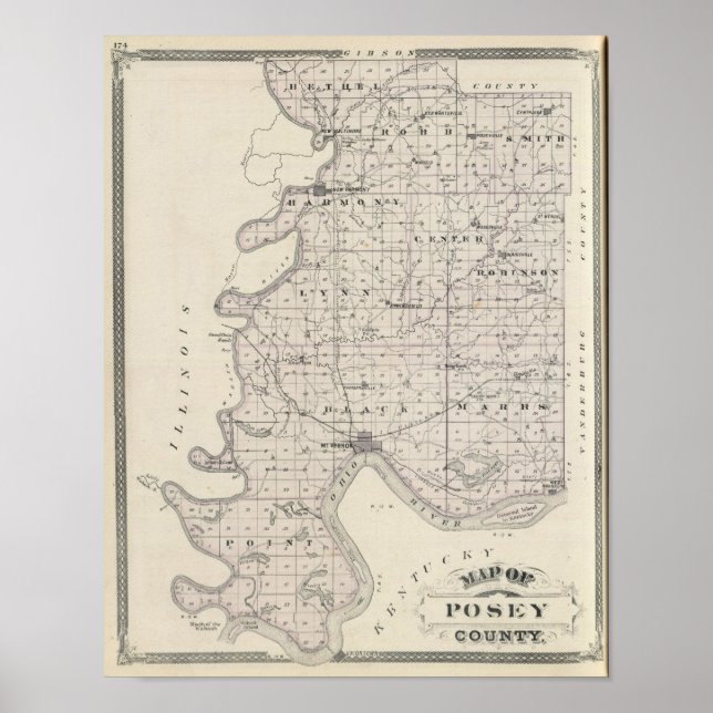 Poster Carte du comté de Posey (Devant)