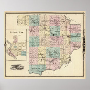 Poster Carte du comté de Sauk et de Kilbourn City
