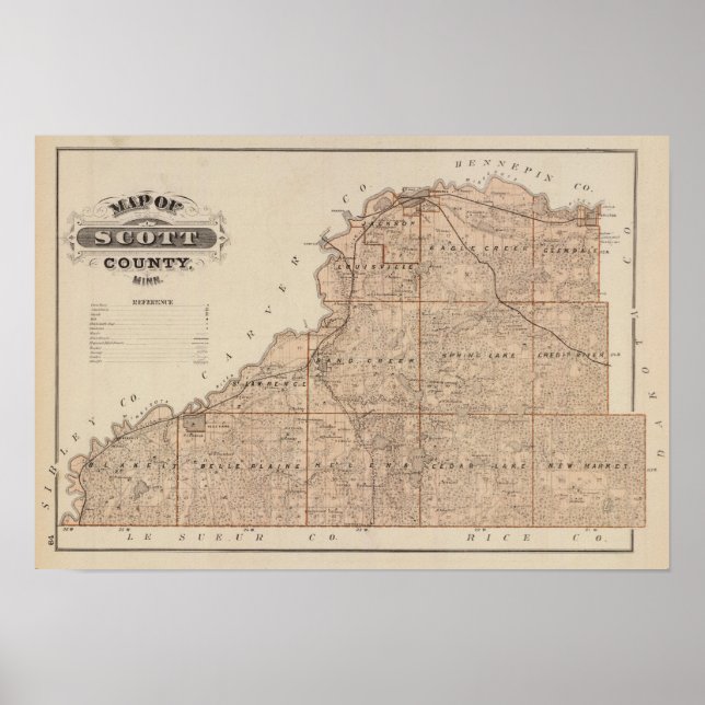 Poster Carte du comté de Scott, Minnesota (Devant)
