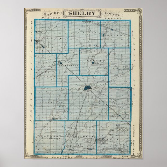 Poster Carte du comté de Shelby (Devant)