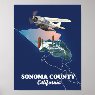 Poster Carte du comté de Sonoma Californie