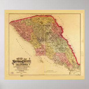 Poster Carte du comté de Sonoma, Californie (1884)