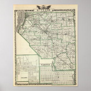 Poster Carte du comté de St Clair, Liban et Carlyle