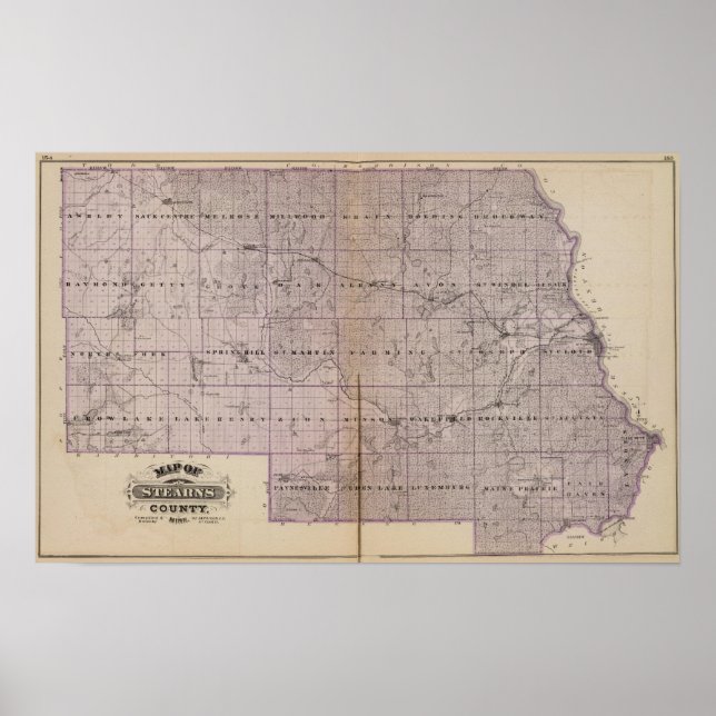 Poster Carte du comté de Stearns, Minnesota (Devant)