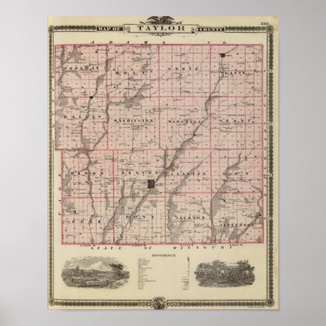 Poster Carte du comté de Taylor, État de l'Iowa (Devant)