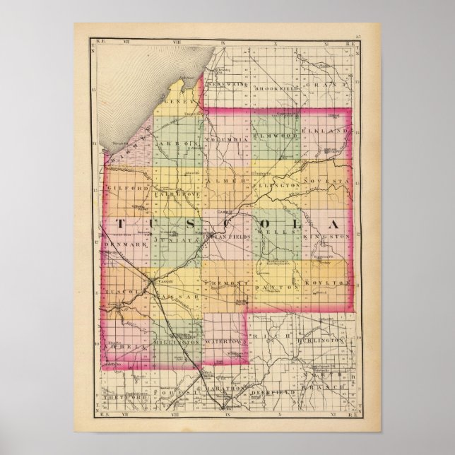Poster Carte du comté de Tuscola, Michigan (Devant)