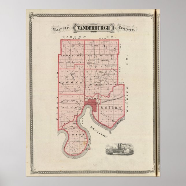 Poster Carte du comté de Vanderburgh (Devant)