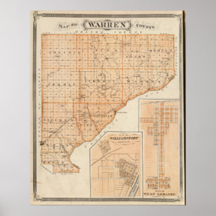 Poster Carte du comté de Warren avec plan du Liban-Ouest