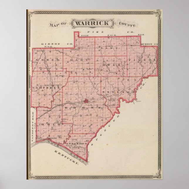 Poster Carte du comté de Warrick (Devant)