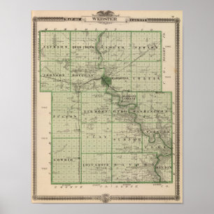 Poster Carte du comté de Webster, État de l'Iowa