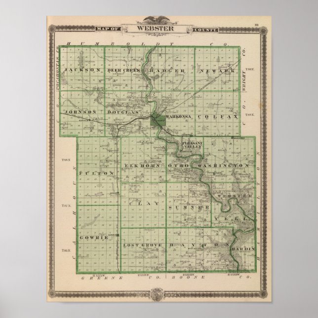 Poster Carte du comté de Webster, État de l'Iowa (Devant)