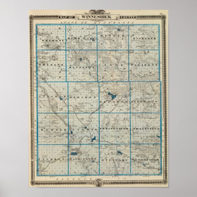 Poster Carte du comté de Winneshiek, État de l'Iowa (Devant)