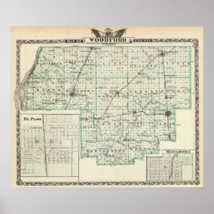 Poster Carte du comté de Woodford, d'El Paso et de