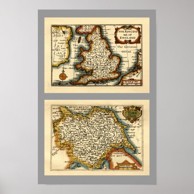 Poster Carte du comté de Yorkshire, Angleterre (Devant)