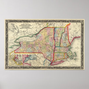 Poster Carte Du Comté Des États De New York