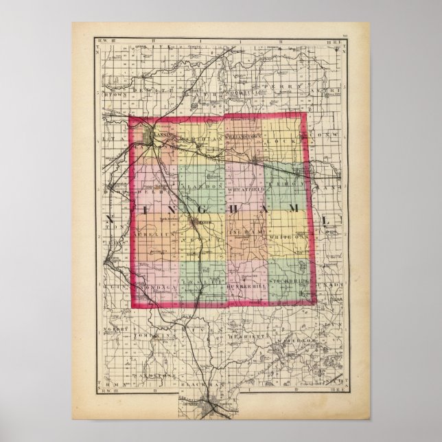 Poster Carte du comté d'Ingham, Michigan (Devant)
