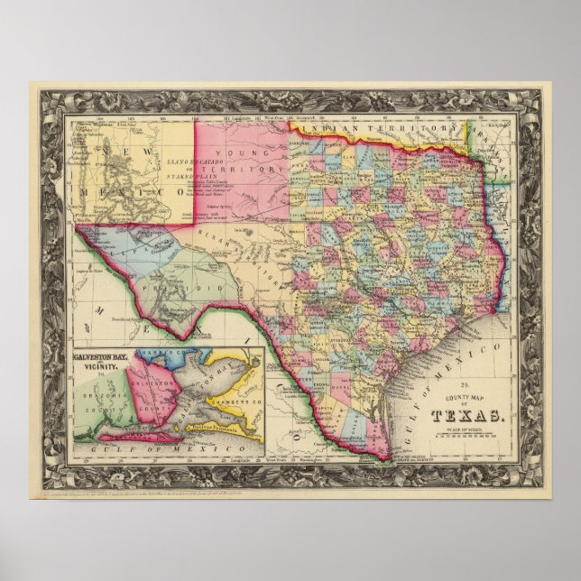 Poster Carte Du Comté Du Texas (Devant)
