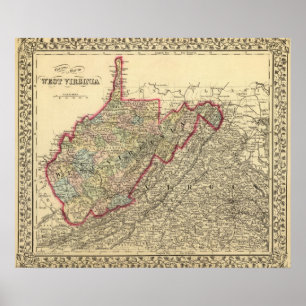 Poster Carte du comté Virginie occidentale