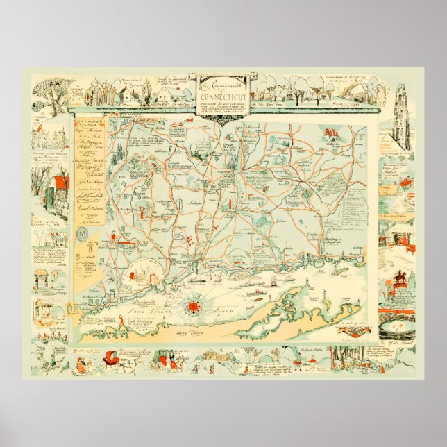 Poster Carte du Connecticut de 1926 (Devant)