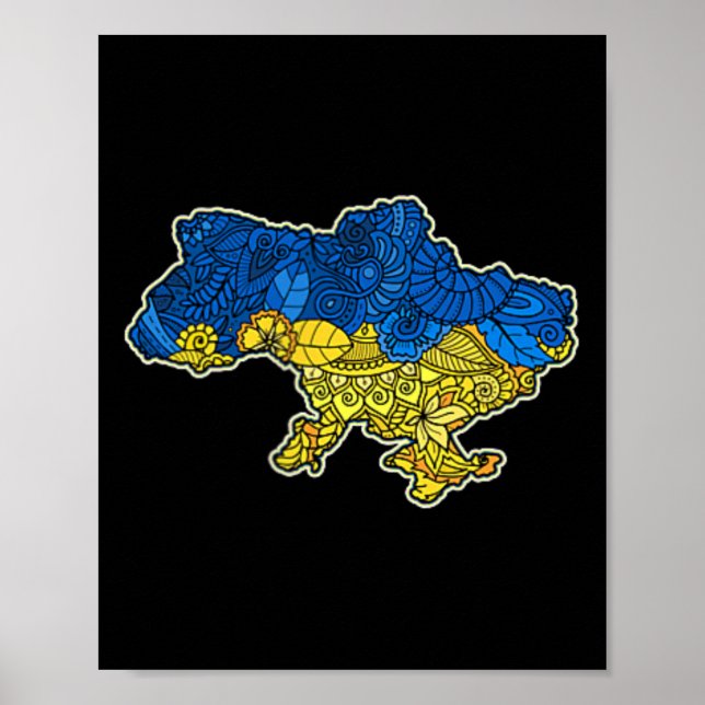 Poster Carte du contour de l'Ukraine Cadeau Drapeau natio (Devant)