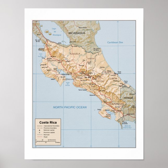 Poster Carte du Costa Rica (Devant)