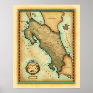 Poster Carte du Costa Rica