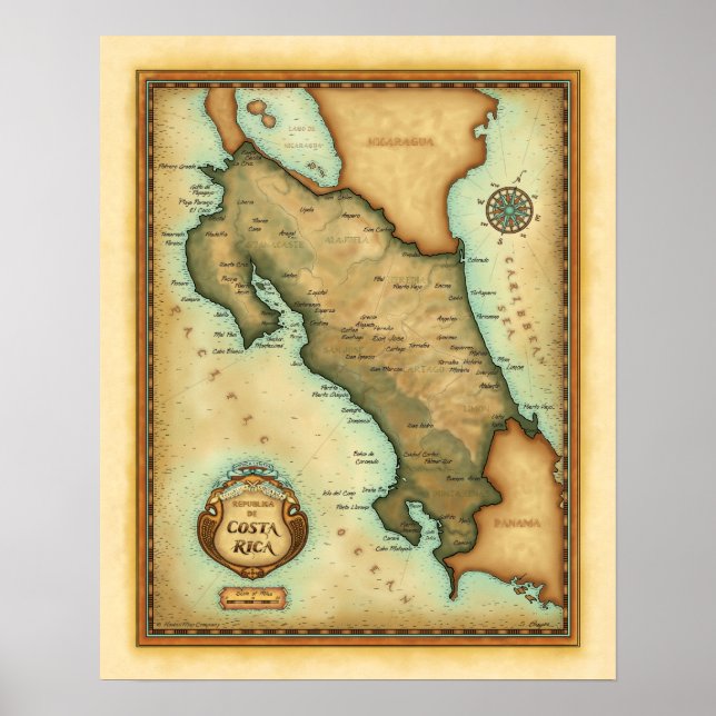 Poster Carte du Costa Rica (Devant)