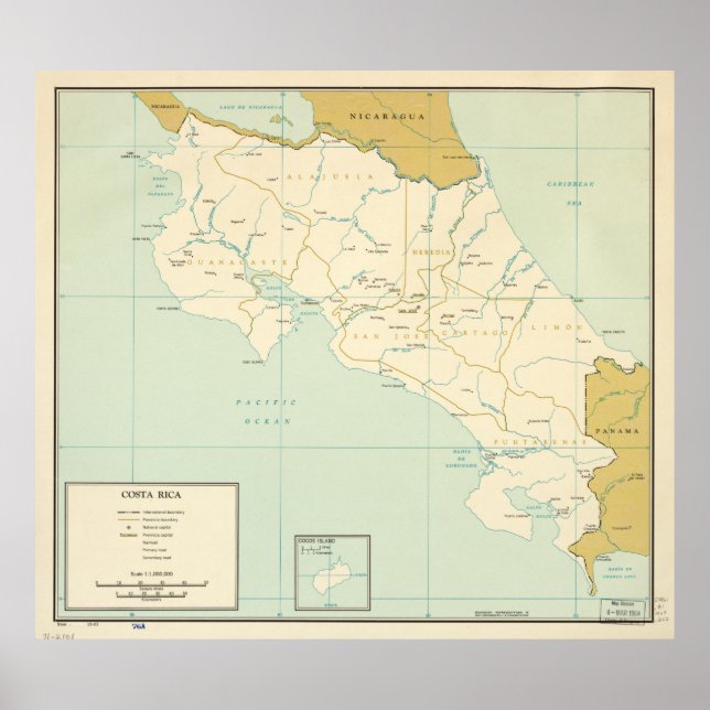 Poster Carte du Costa Rica (1963) (Devant)