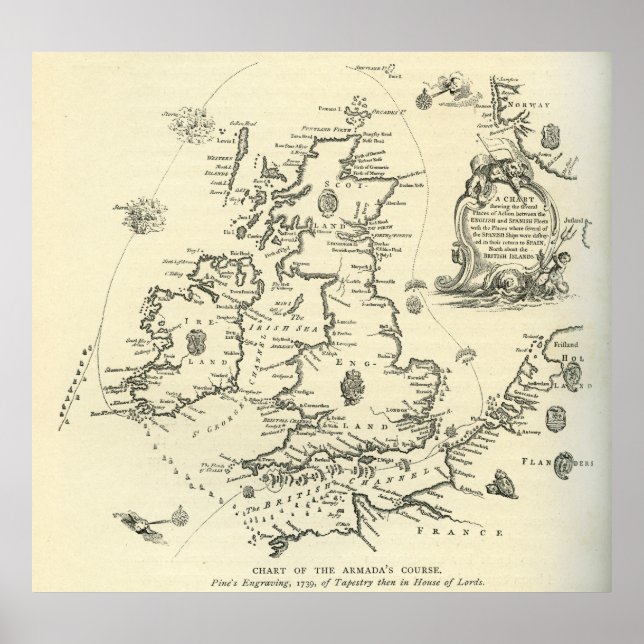 Poster Carte du cours de l'Armada espagnole (Devant)