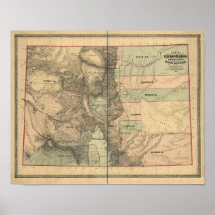 Poster Carte du cru 1862 de territoire du Colorado