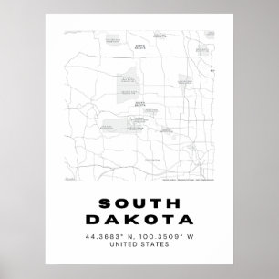 Poster Carte du Dakota du Sud